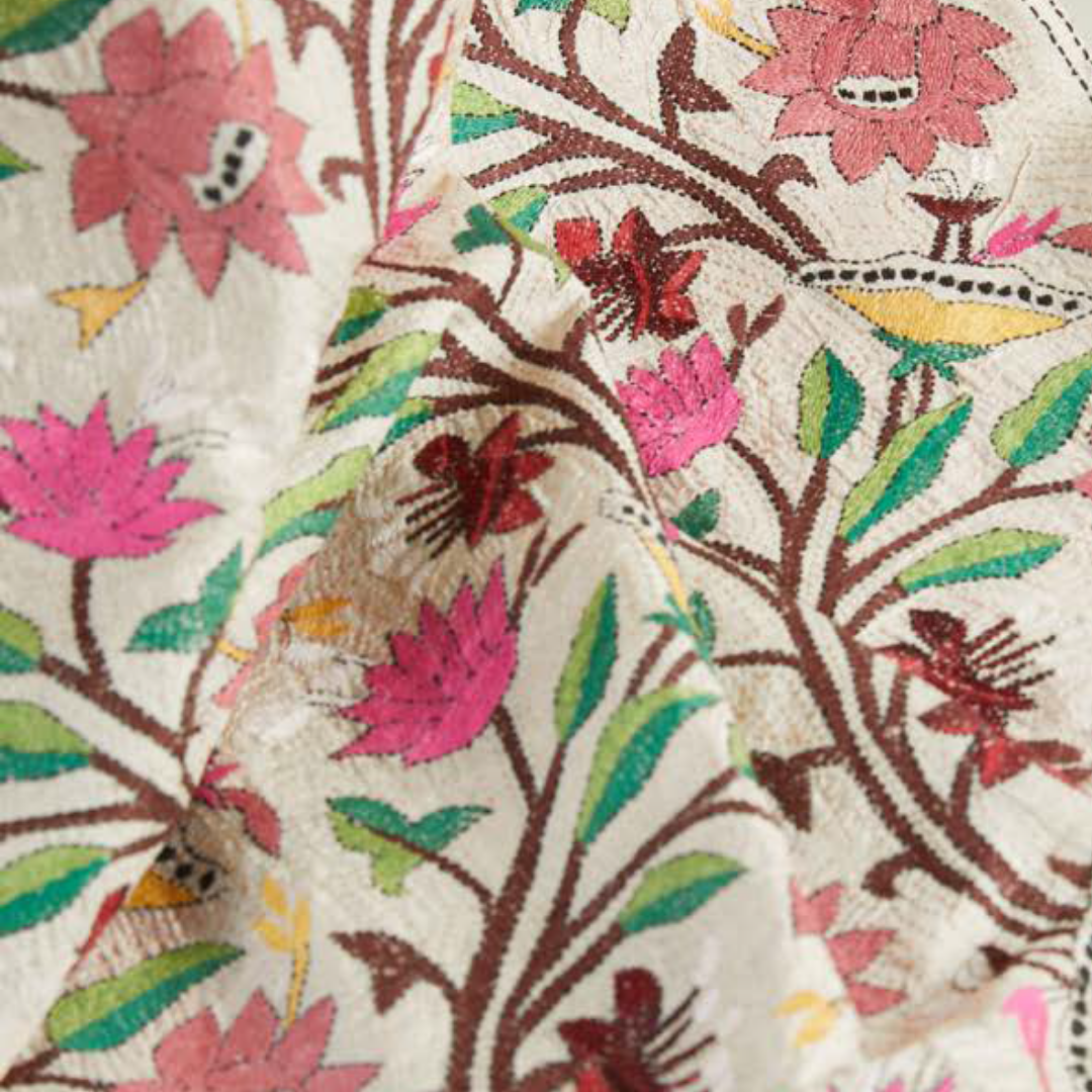 Flowers in Tusser Silk Dupatta
