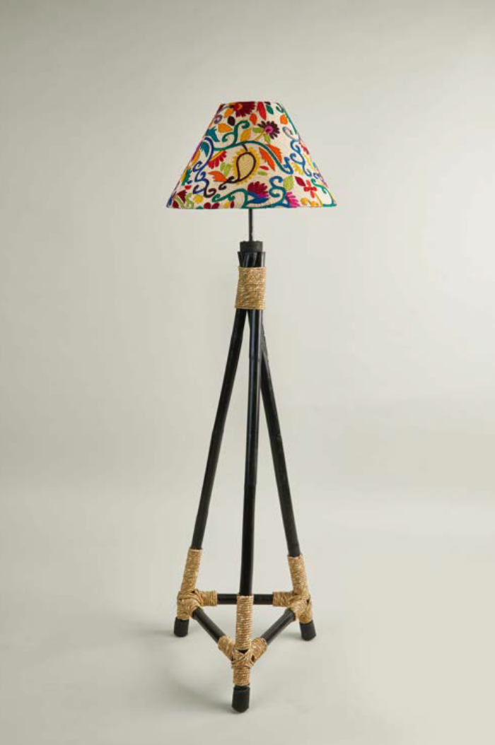 Corner Lamp Shade with Bamboo Stand