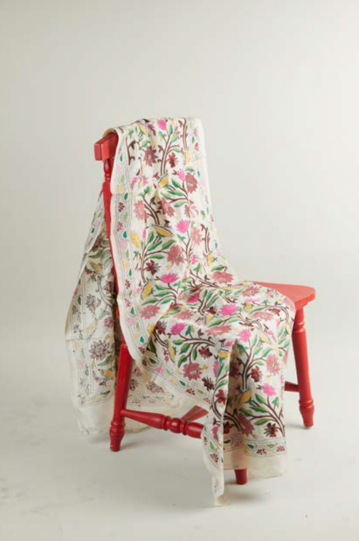 Flowers in Tusser Silk Dupatta
